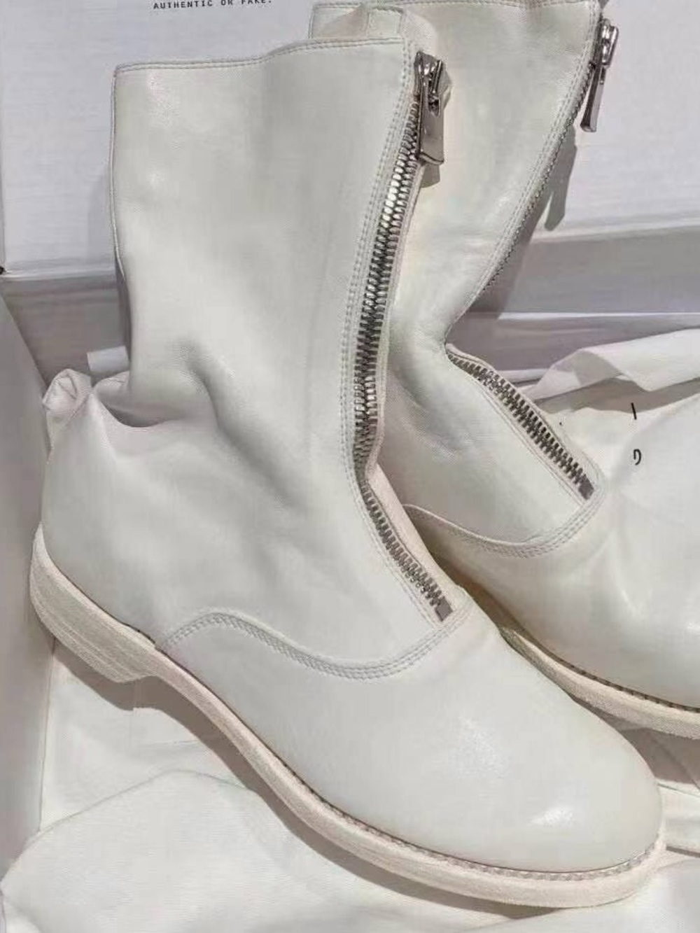 Guidi White Zip-Front Women's Leather Ankle Boots
